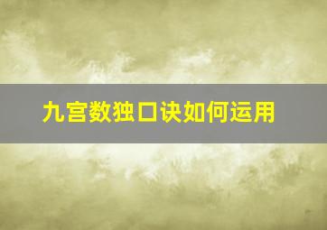 九宫数独口诀如何运用