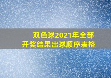 双色球2021年全部开奖结果出球顺序表格