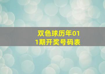 双色球历年011期开奖号码表