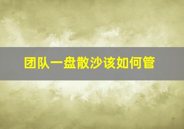 团队一盘散沙该如何管