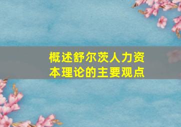 概述舒尔茨人力资本理论的主要观点