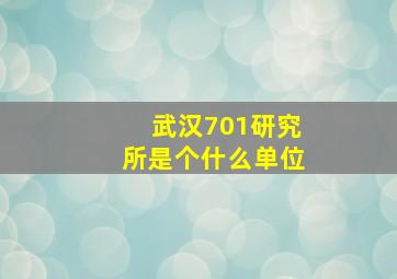 武汉701研究所是个什么单位