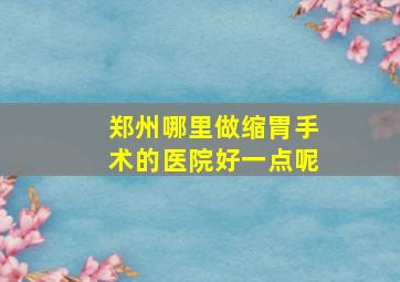 郑州哪里做缩胃手术的医院好一点呢